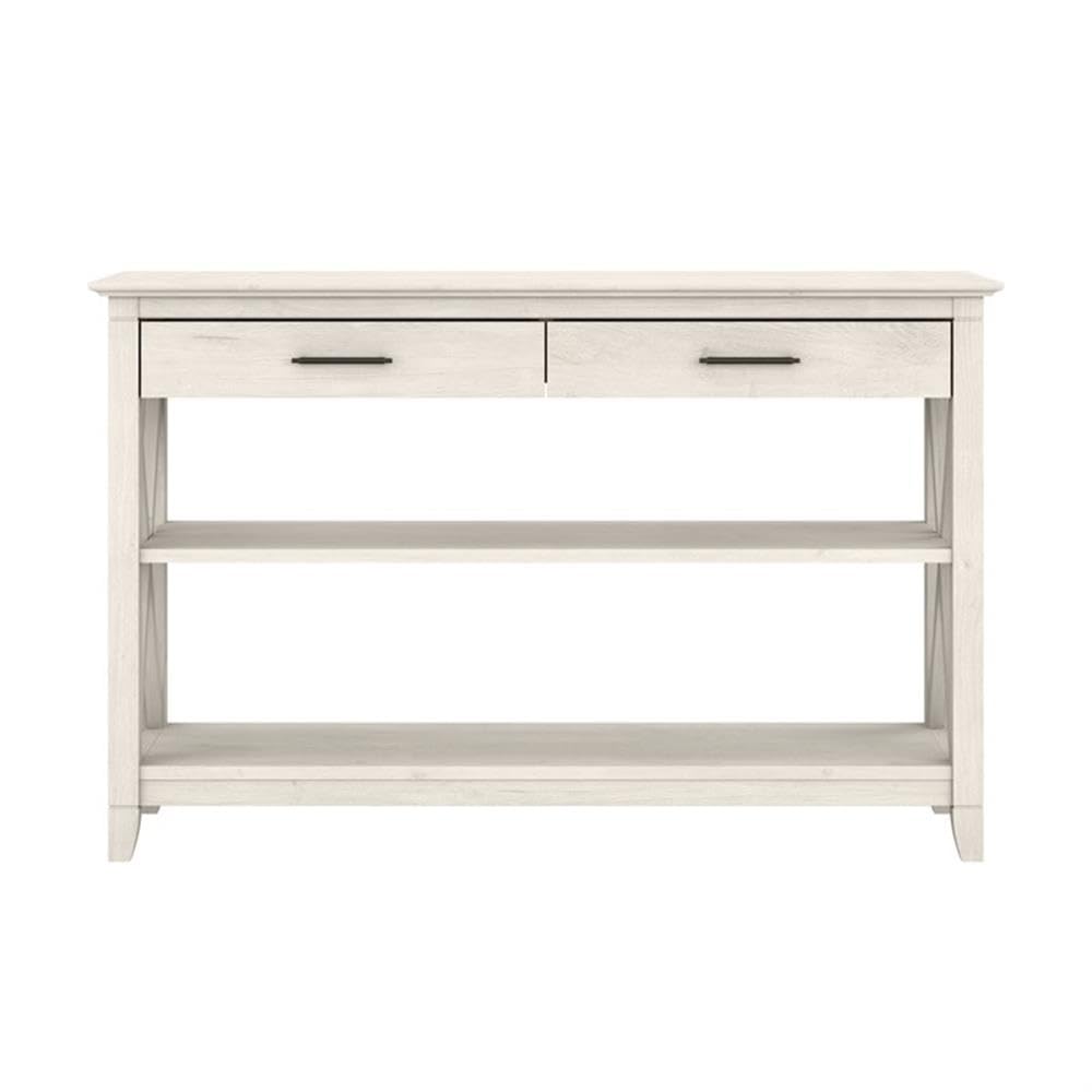 Linen White Oak Console Table with Drawers and Shelves D754