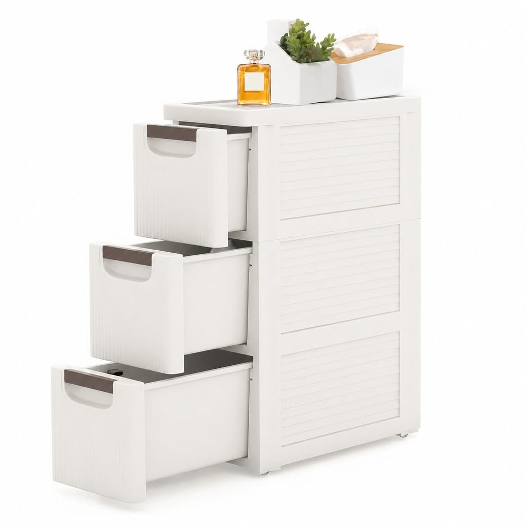 White 3 Drawer Slim Bathroom Cabinet Y91117