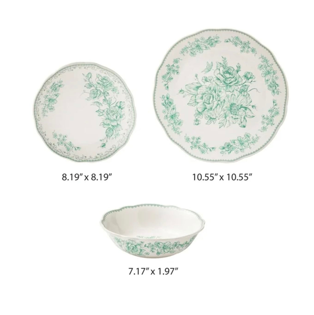 12-Piece Green Stoneware Dinnerware Set N545