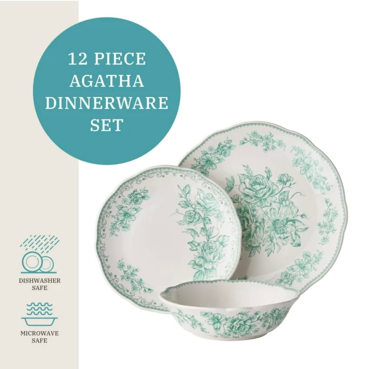12-Piece Green Stoneware Dinnerware Set N545