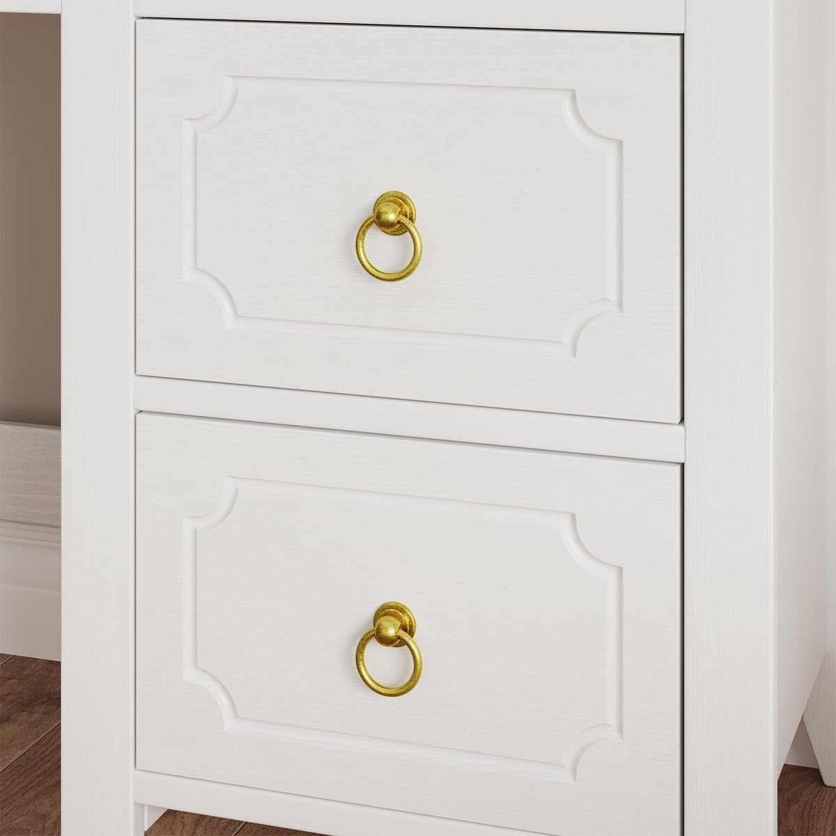 47" White and Gold Desk with Hutch and 4 Drawers R7170