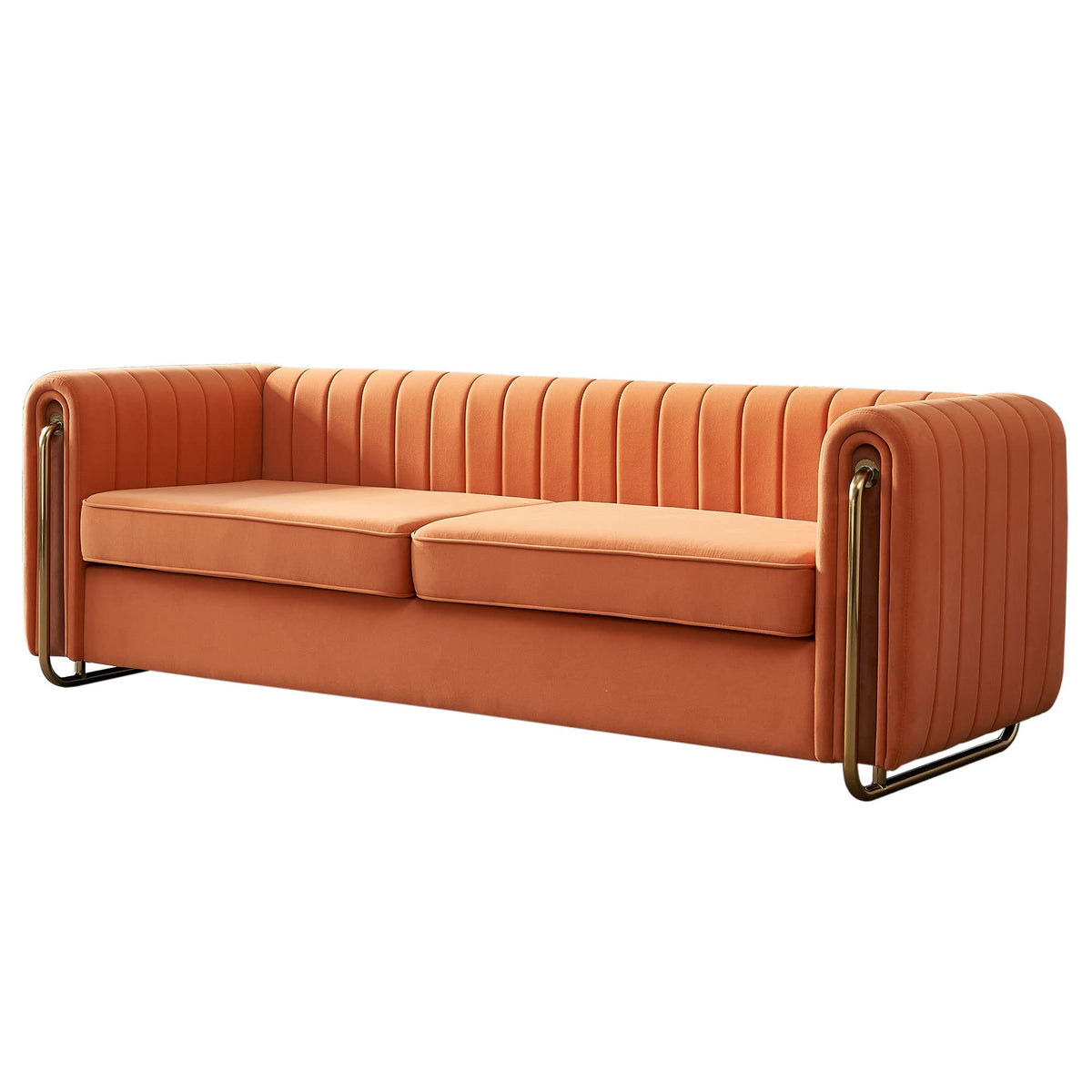 Orange Velvet 3 Seat Sofa O9310