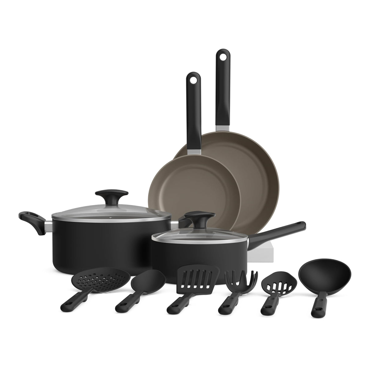 12 Piece Ceramic Nonstick Cookware Set Black B971