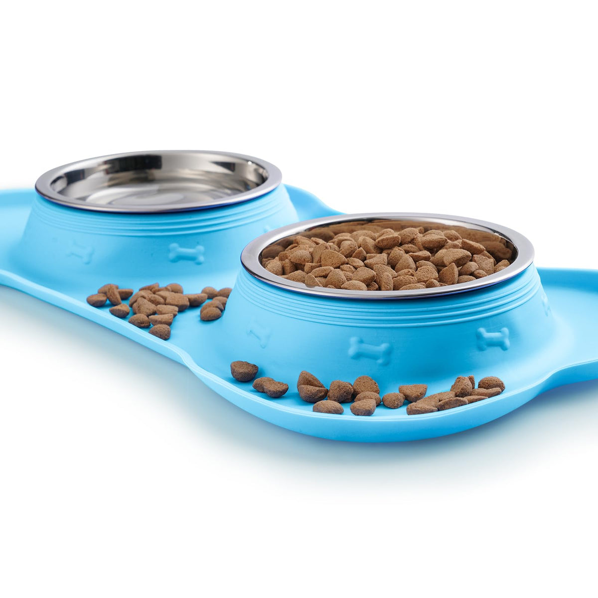 2 Stainless Steel Dog Bowls with Non-Skid Mat and Scoop F85023