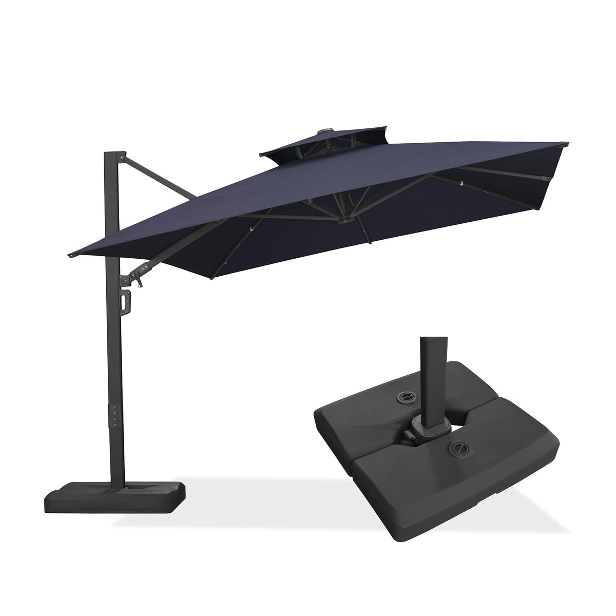 Navy Blue 10' X 13' Dual-Top Cantilever Umbrella with Base Z845063