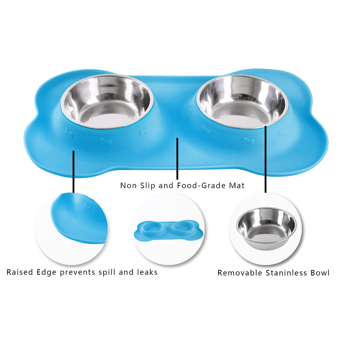 2 Stainless Steel Dog Bowls with Non-Skid Mat and Scoop F85023