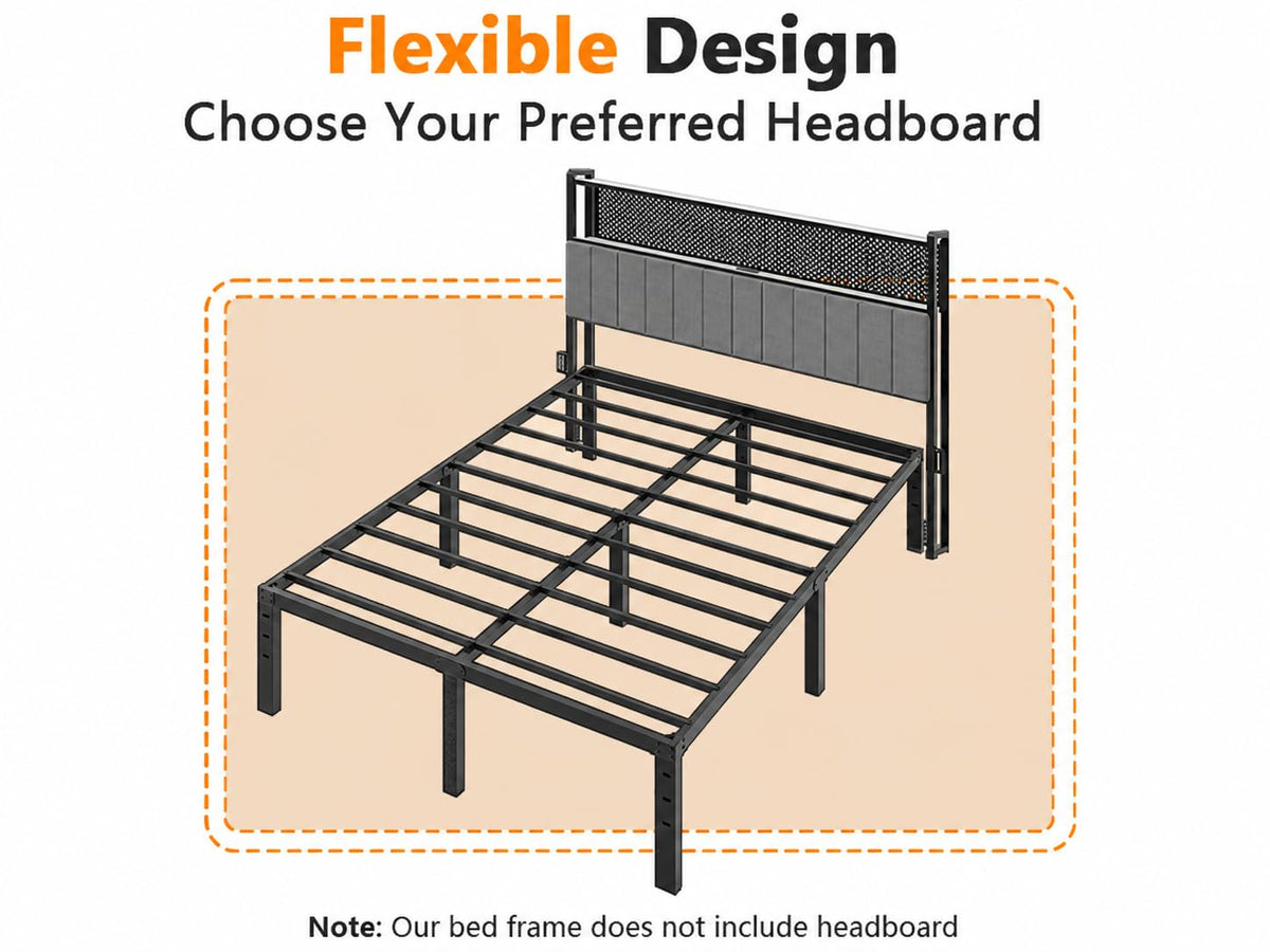 14 Inch Queen Metal Platform Bed Frame with Underbed Storage G3573