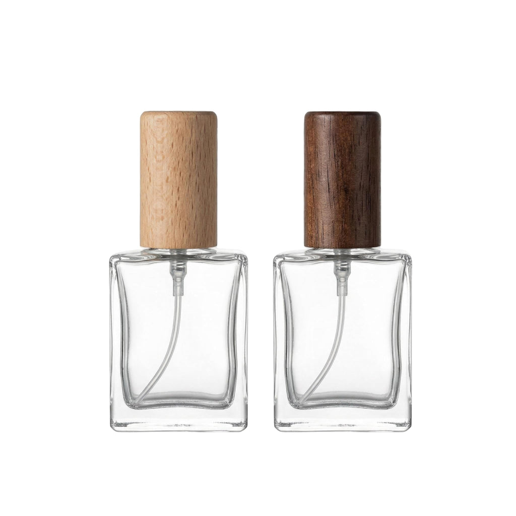 2 Pcs 15ml Clear Mini Glass Perfume Bottle with Wood Lid O871465