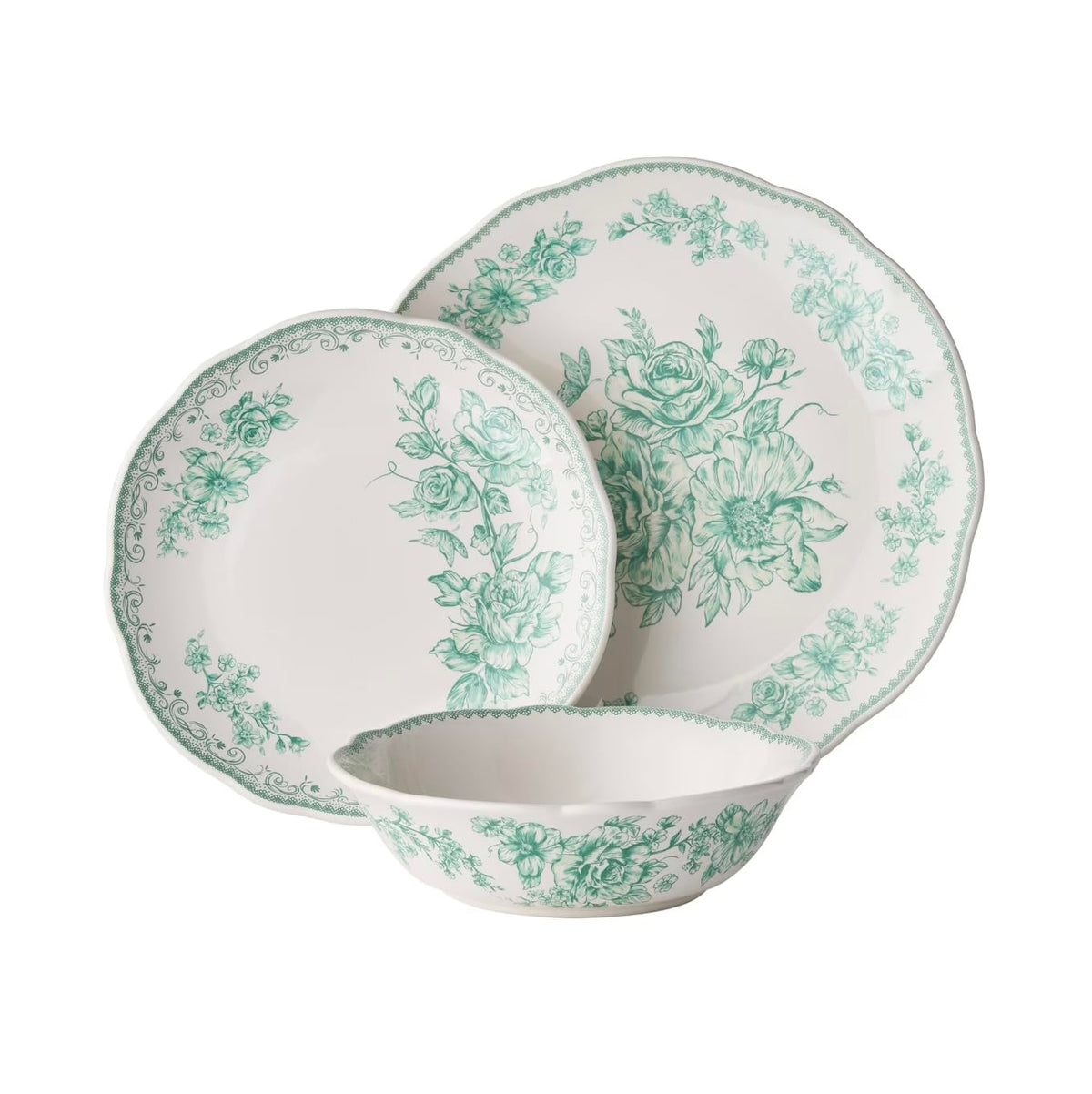 12-Piece Green Stoneware Dinnerware Set N545