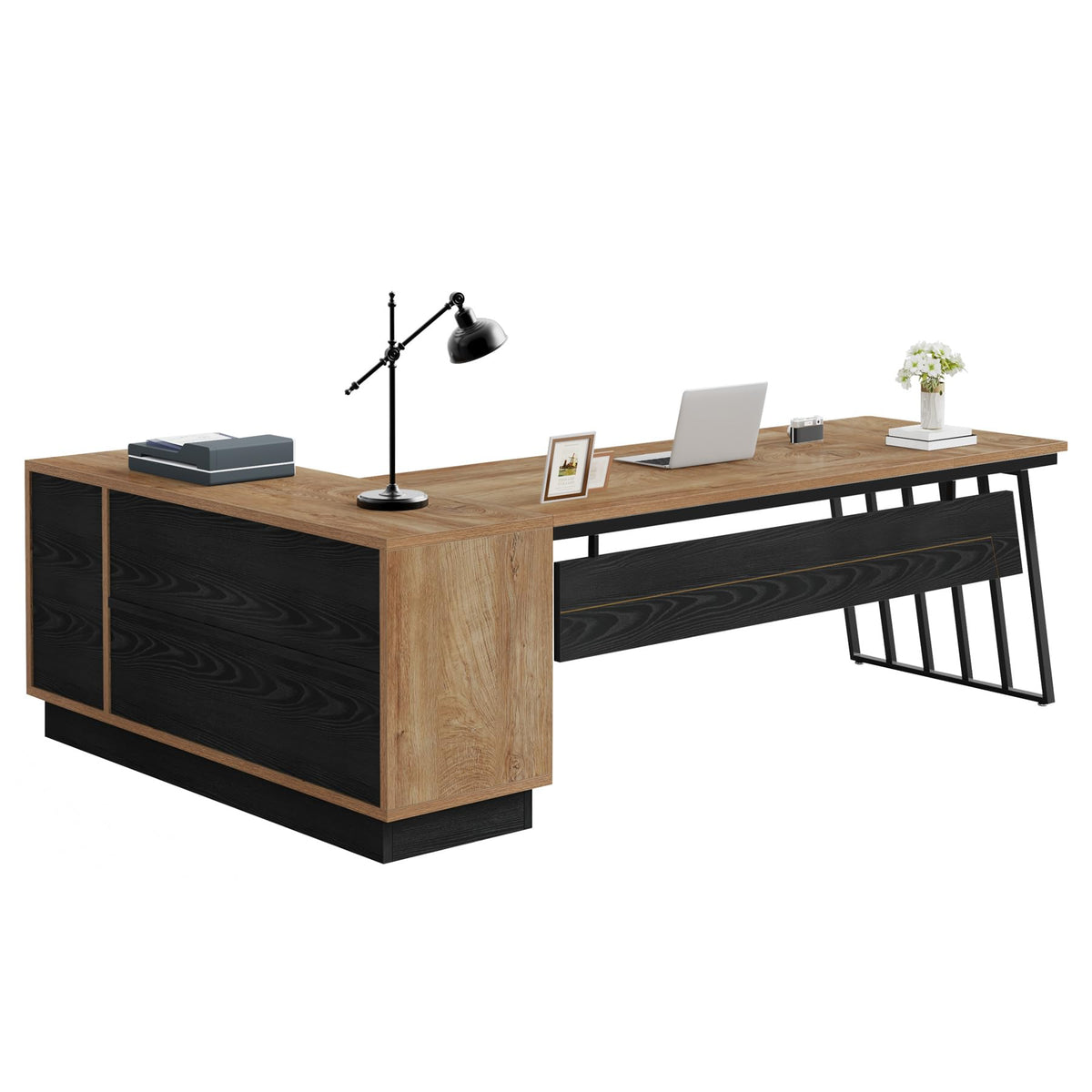 71-Inch L-Shaped Executive Desk with Cabinet Z560