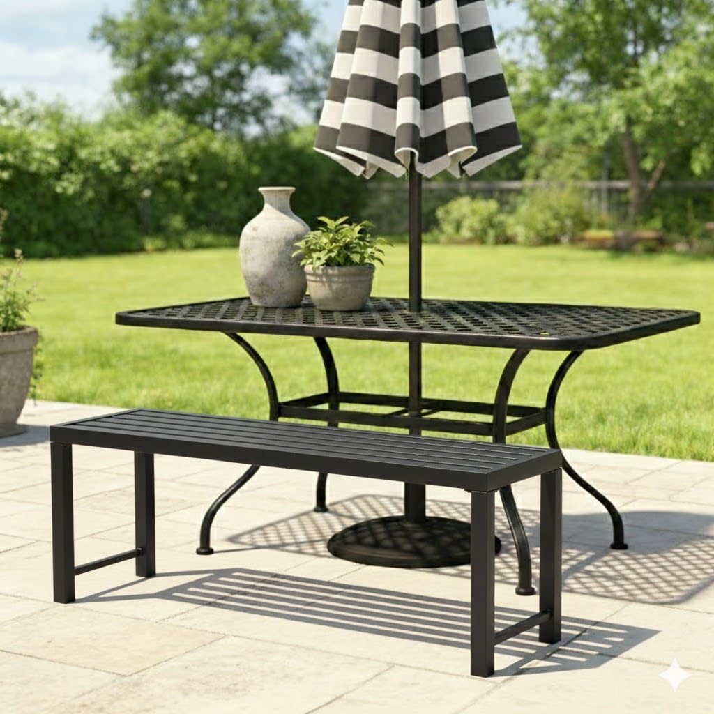 Black Metal Backless Outdoor Bench K6258