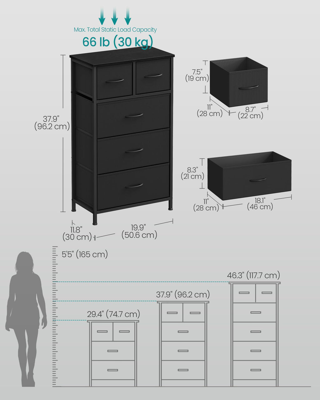 Tall Dresser with 5 Fabric Drawers F674882