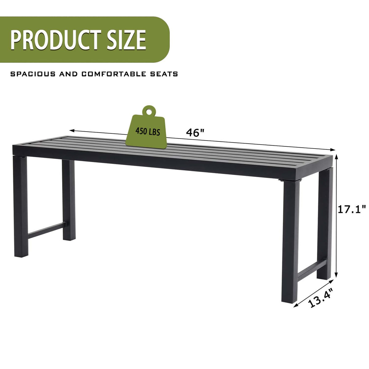Black Metal Backless Outdoor Bench K6258