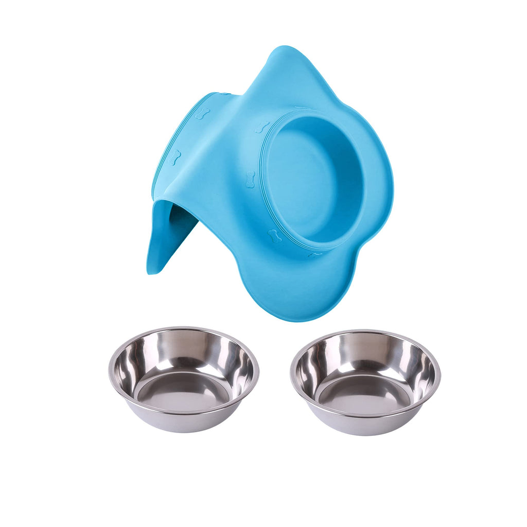 2 Stainless Steel Dog Bowls with Non-Skid Mat and Scoop F85023