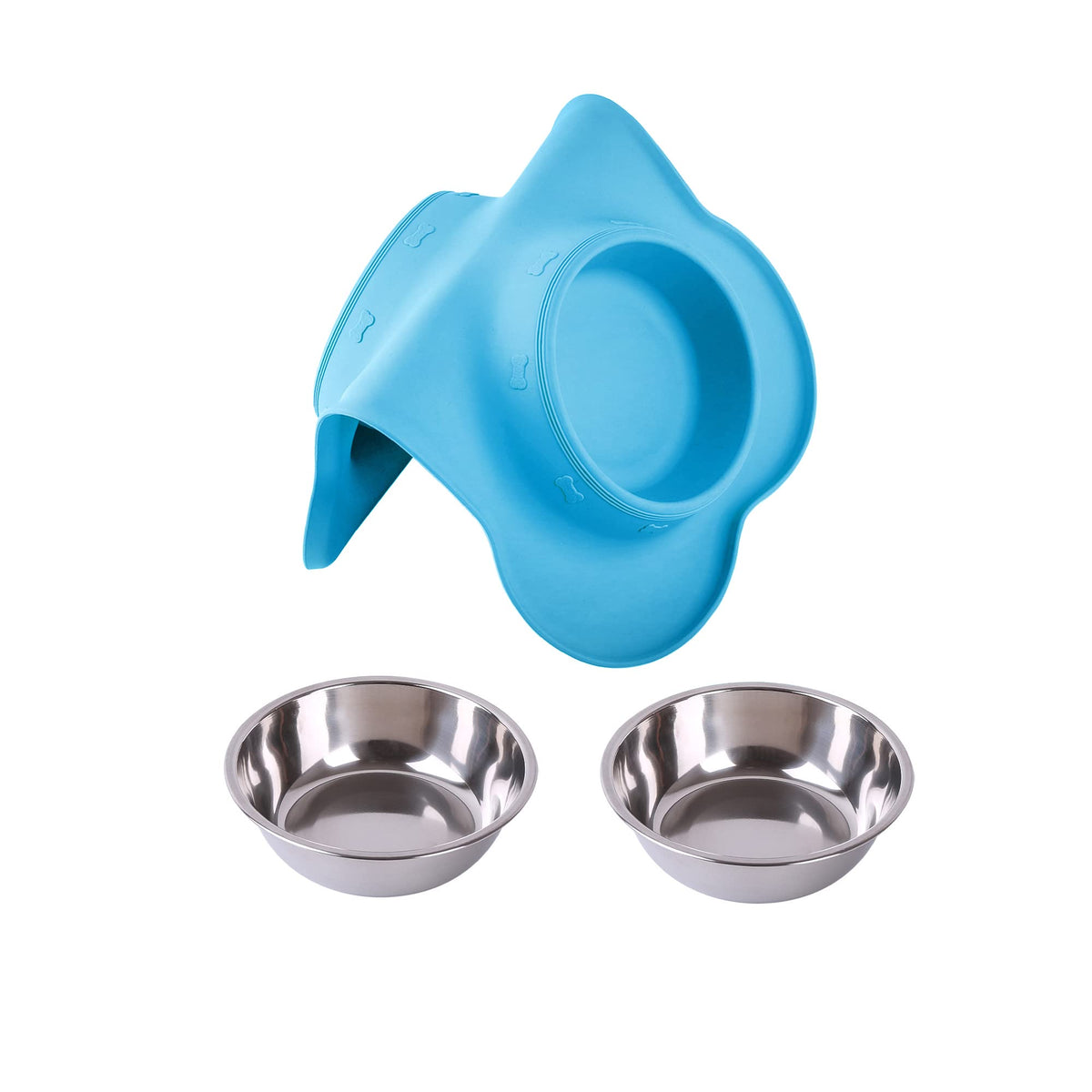2 Stainless Steel Dog Bowls with Non-Skid Mat and Scoop F85023