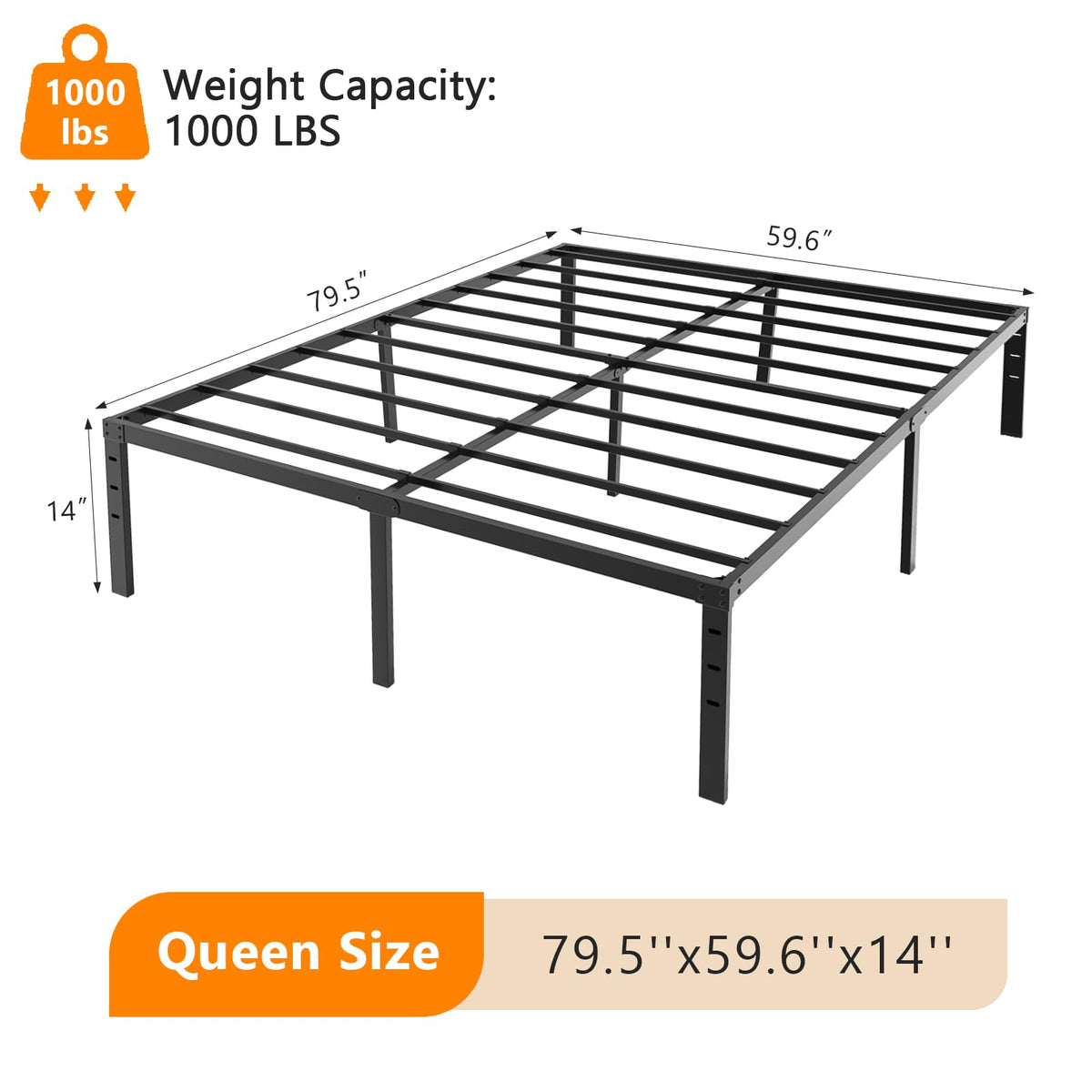 14 Inch Queen Metal Platform Bed Frame with Underbed Storage G3573
