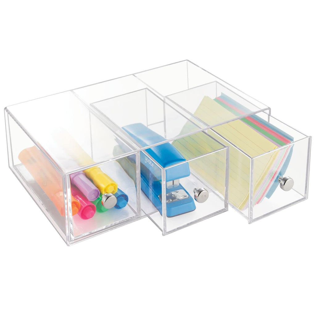Clear 3 Drawer Plastic Stackable Desktop Organizer, 2 Pack T6734