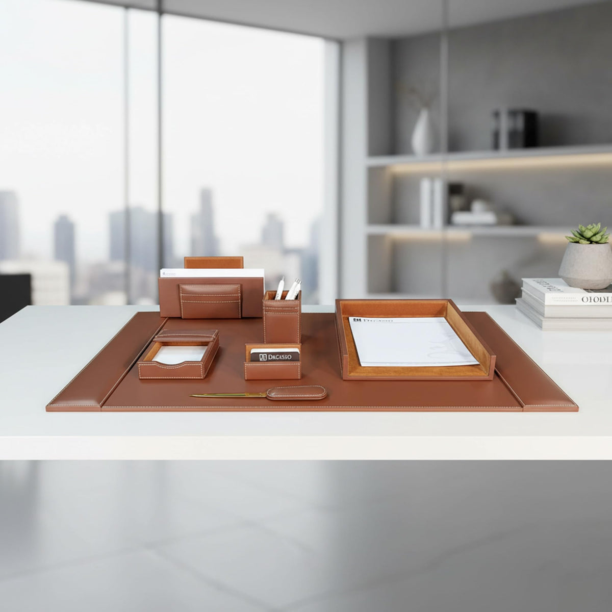 Rustic Brown Leather Desk Set, 7-Piece Z824925