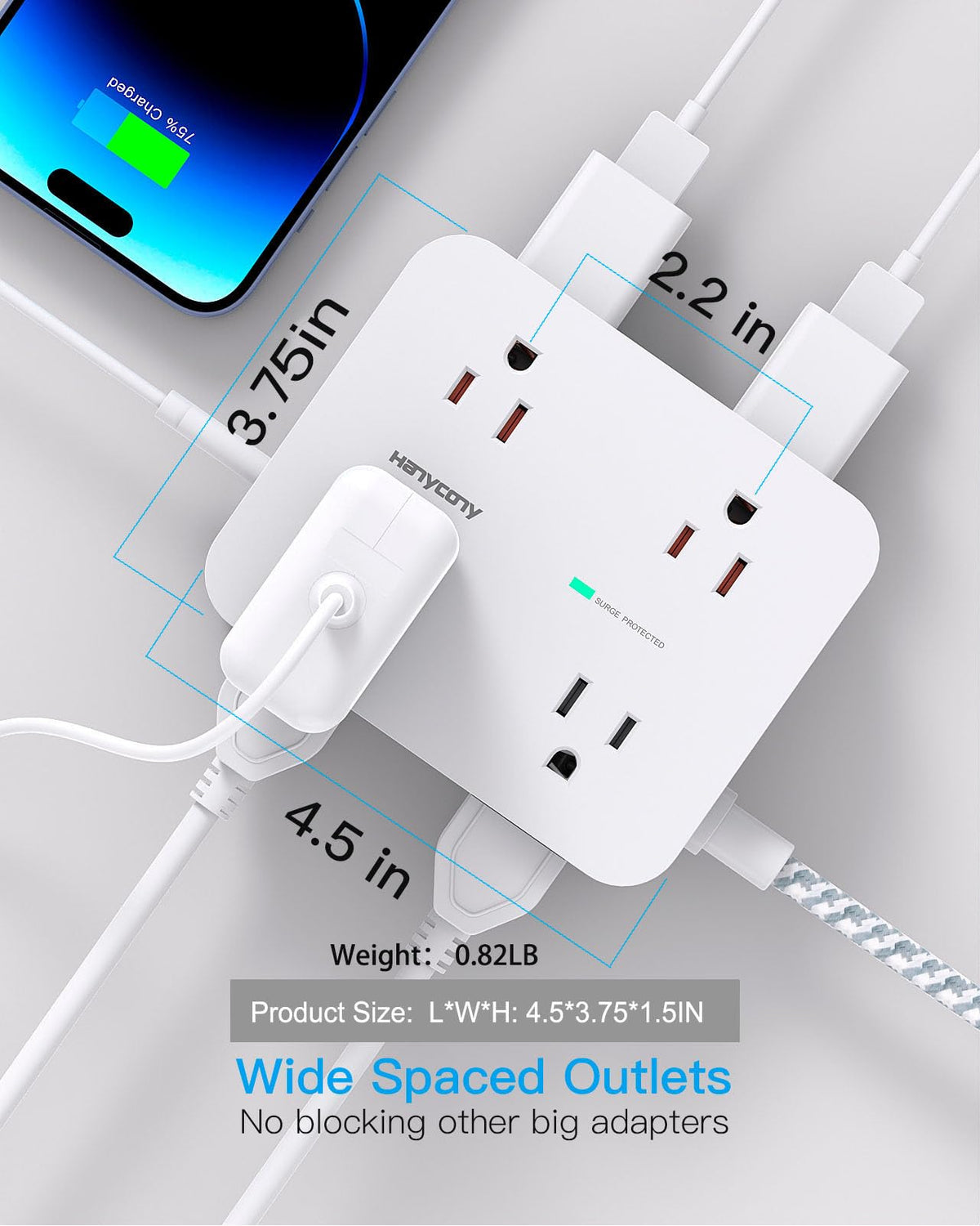 Surge Protector Power Strip 5 Ft Braided Extension Cord M5969