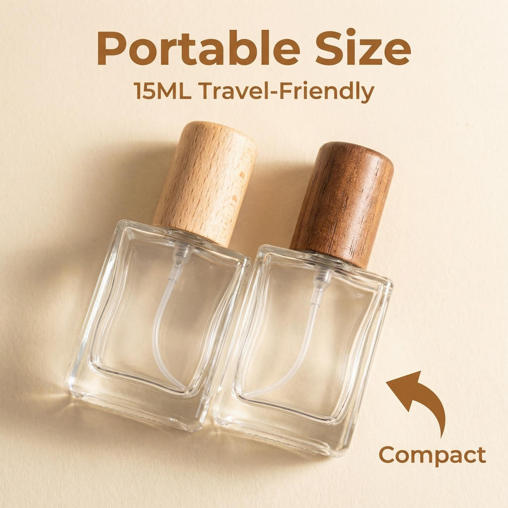 2 Pcs 15ml Clear Mini Glass Perfume Bottle with Wood Lid O871465
