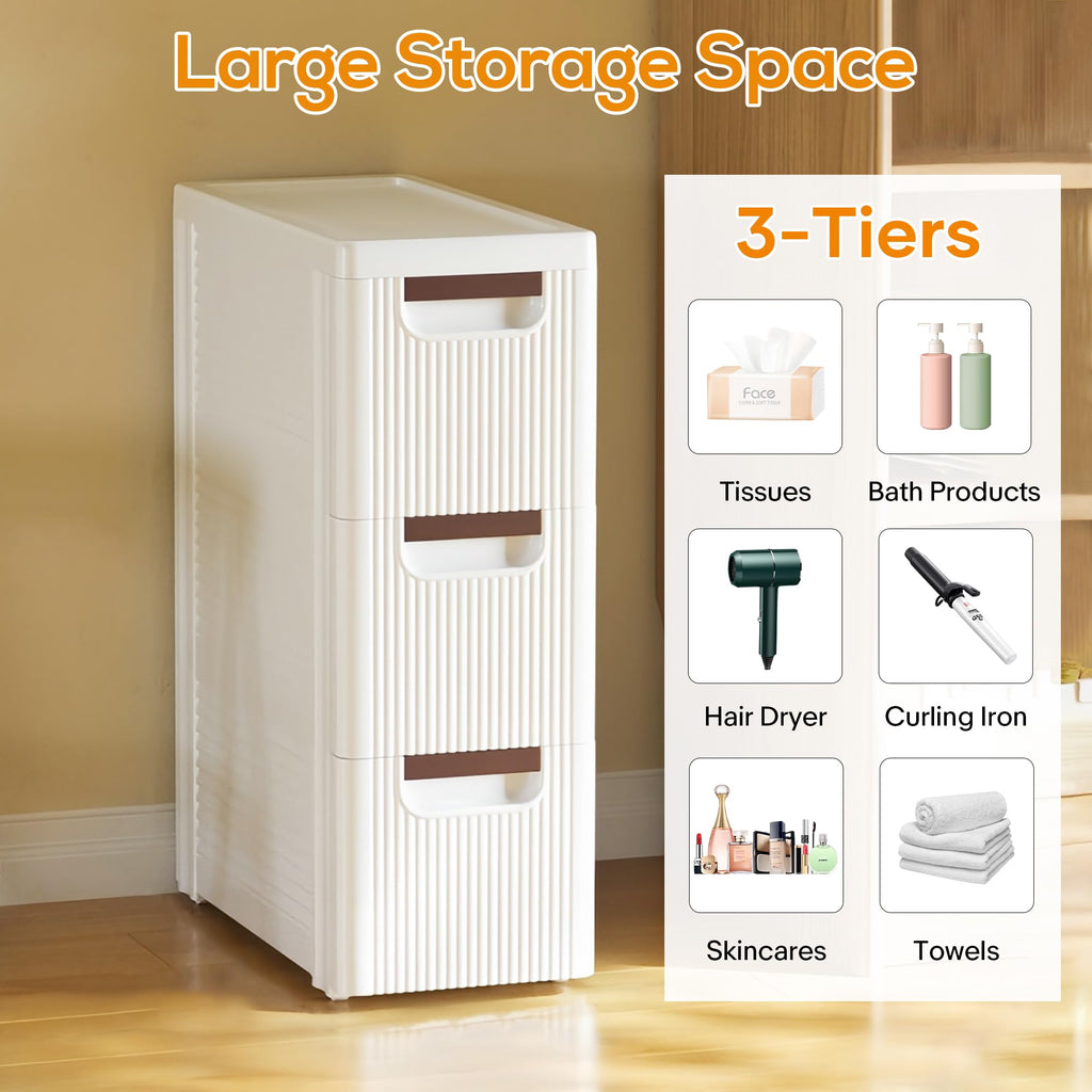 White 3 Drawer Slim Bathroom Cabinet Y91117