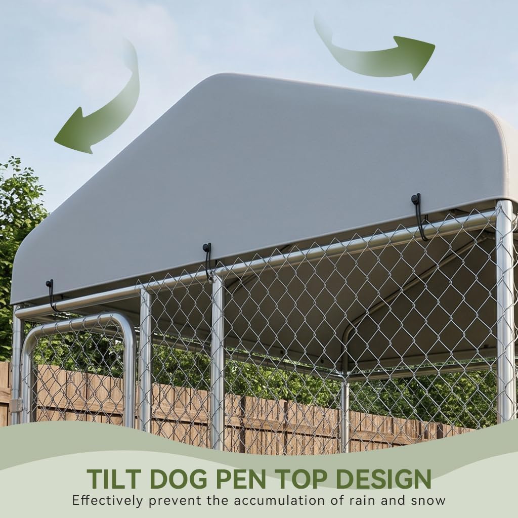 7.55x7.55ft Metal Outdoor Dog Kennel with Roof T424