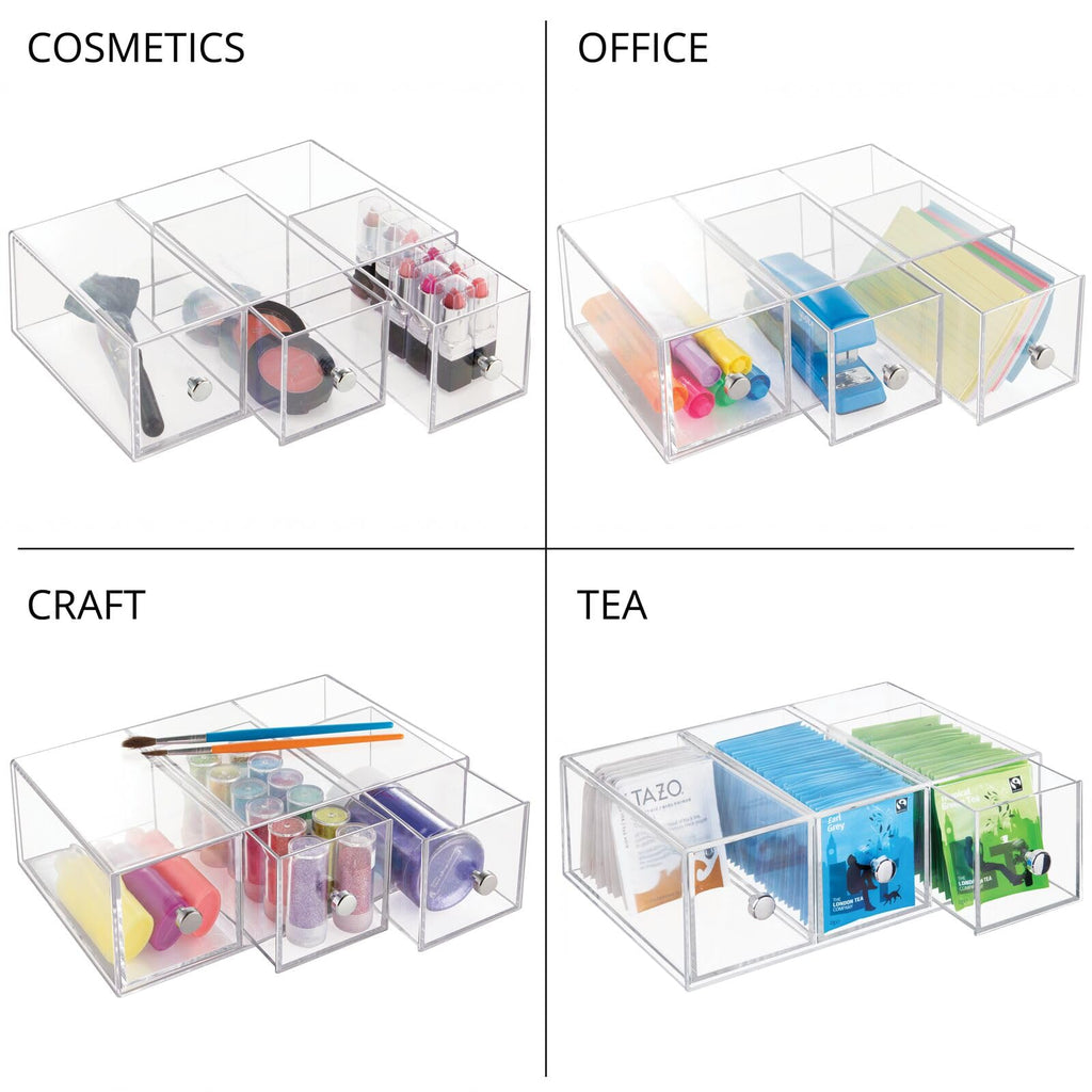Clear 3 Drawer Plastic Stackable Desktop Organizer, 2 Pack T6734