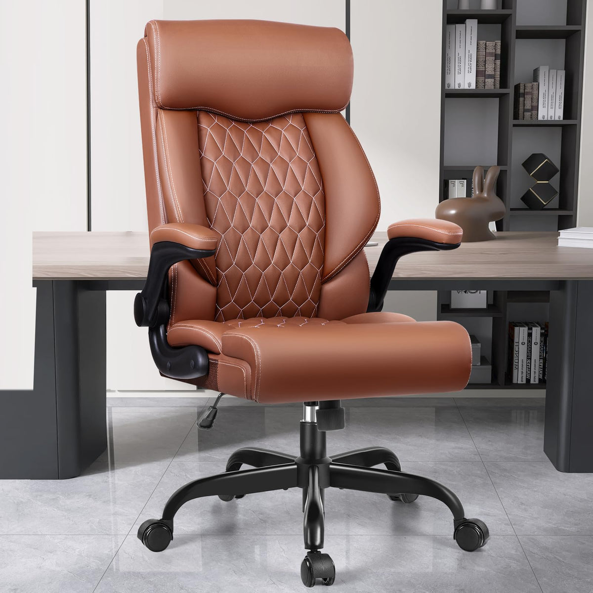High Back Ergonomic Leather Office Chair with Flip-Up Armrests B4947