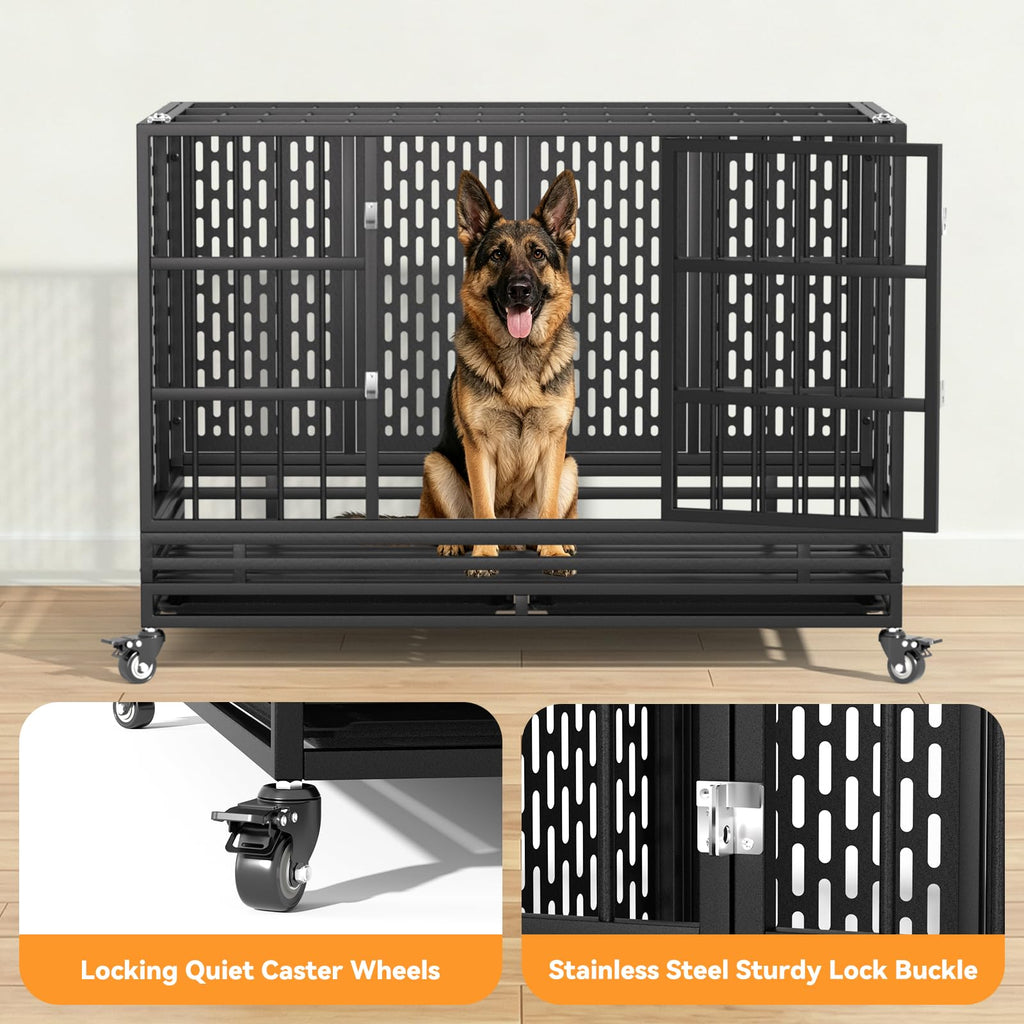 48 Inch Heavy Duty Metal Dog Crate with Wheels R74108