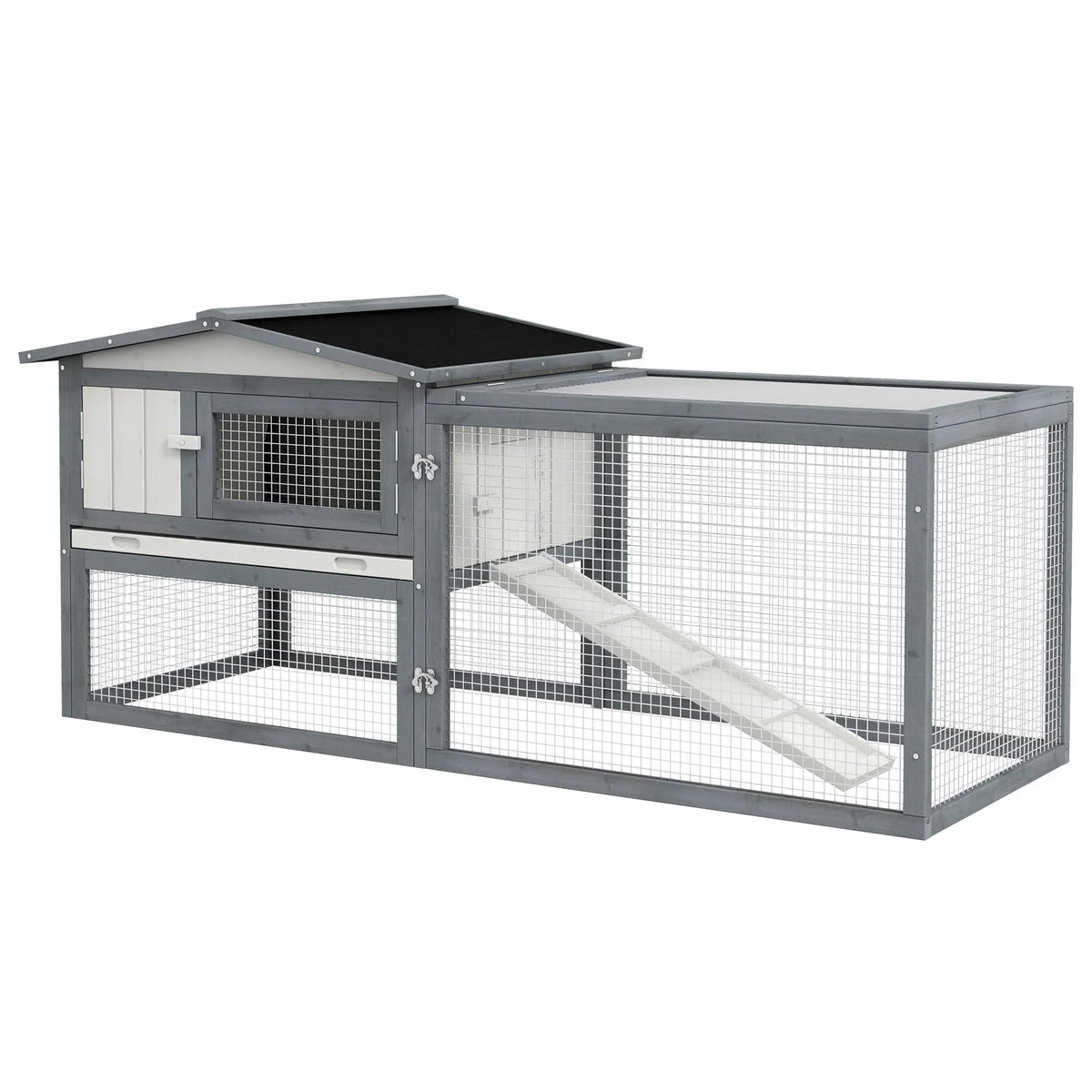 White 2-Tier Wooden Rabbit Hutch with Run K673264