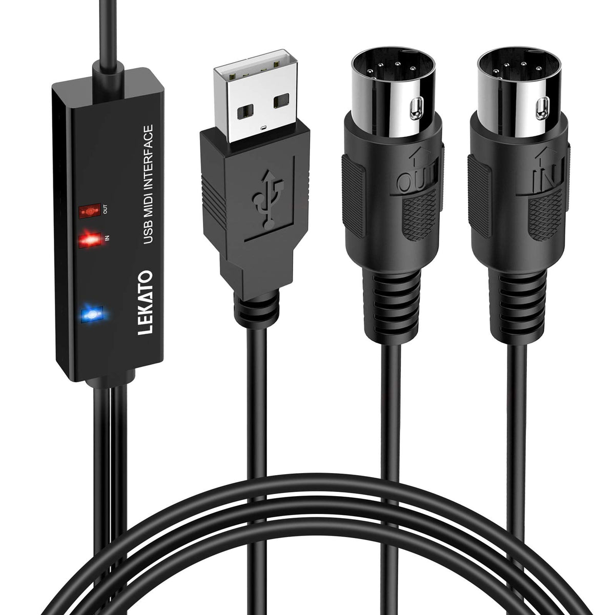 USB MIDI Cable 6.5Ft with Input & Output U6588