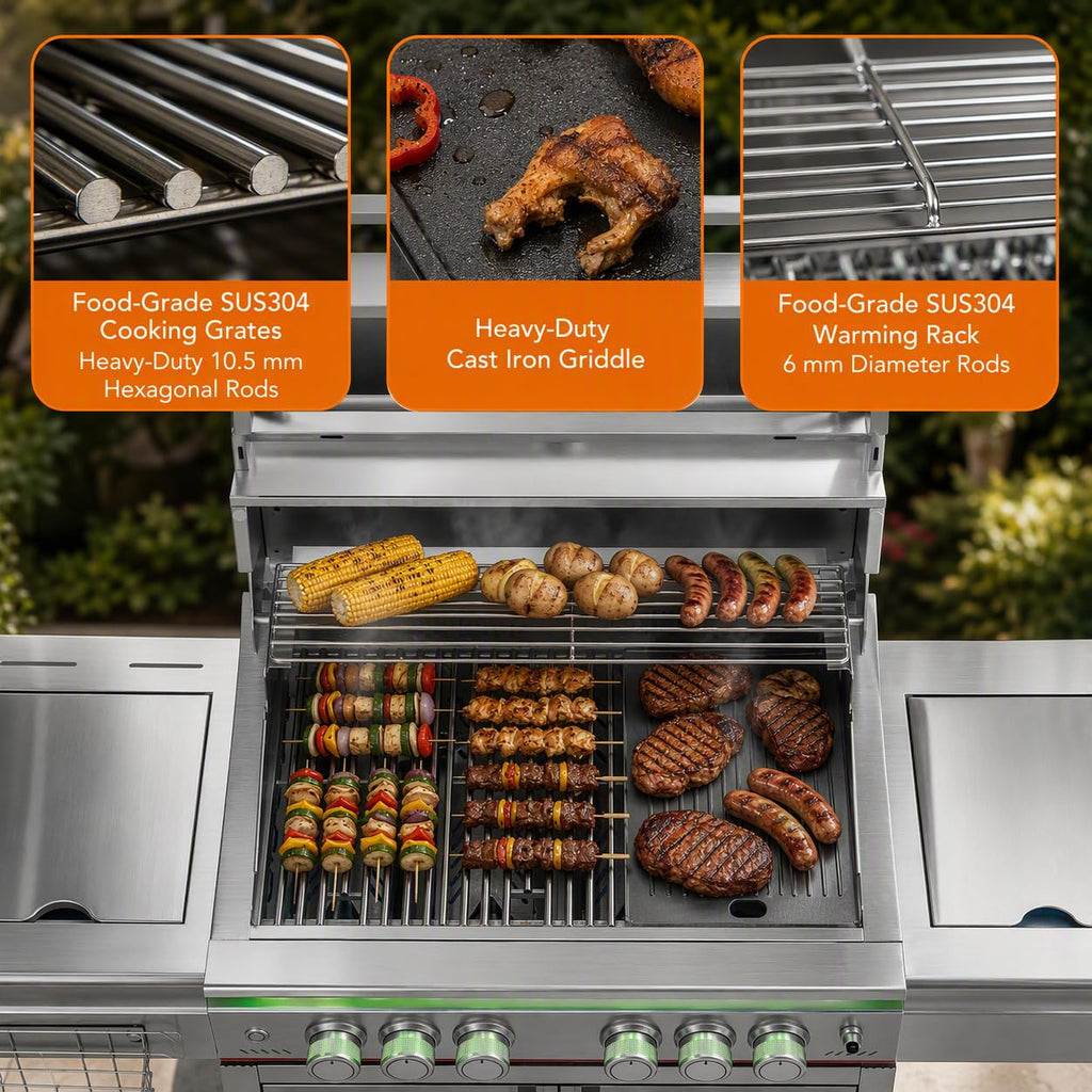 Heavy-duty SUS304 Stainless Steel 6-Burner Propane Gas Grill E289155