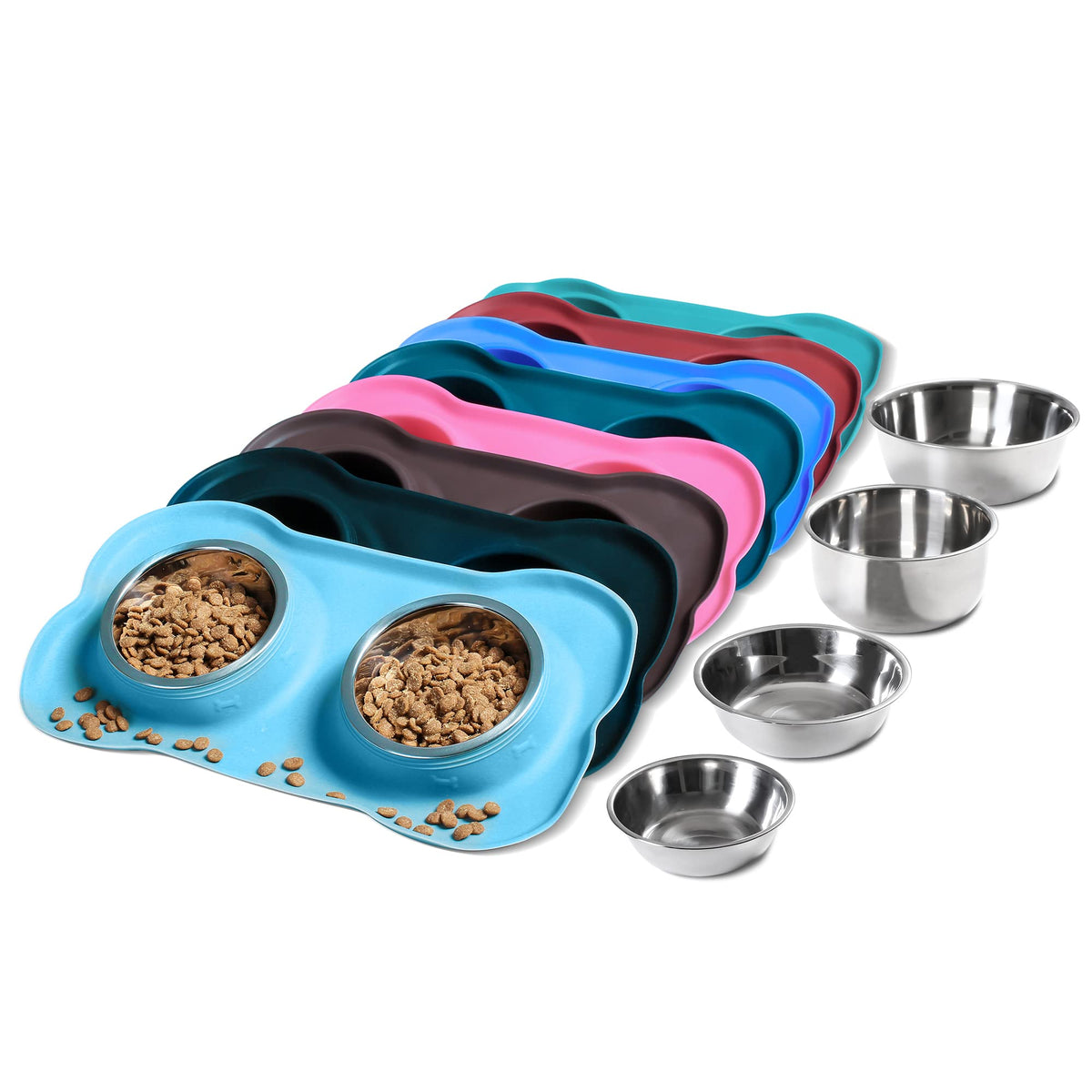 2 Stainless Steel Dog Bowls with Non-Skid Mat and Scoop F85023