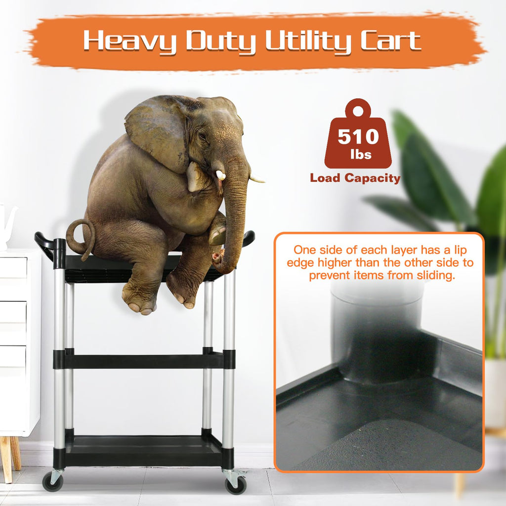 3-Tier Rolling Utility Cart with Lockable Wheels W98446