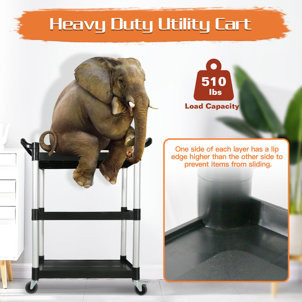 3-Tier Rolling Utility Cart with Lockable Wheels W98446