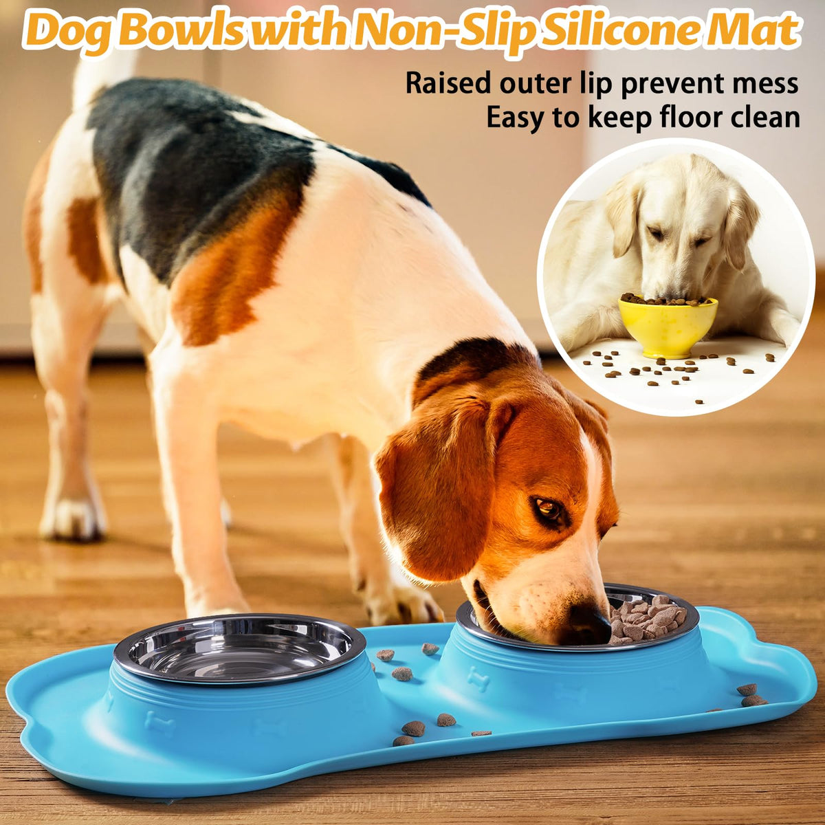 2 Stainless Steel Dog Bowls with Non-Skid Mat and Scoop F85023