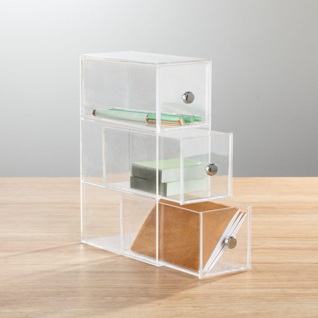 Clear 3 Drawer Plastic Stackable Desktop Organizer, 2 Pack T6734