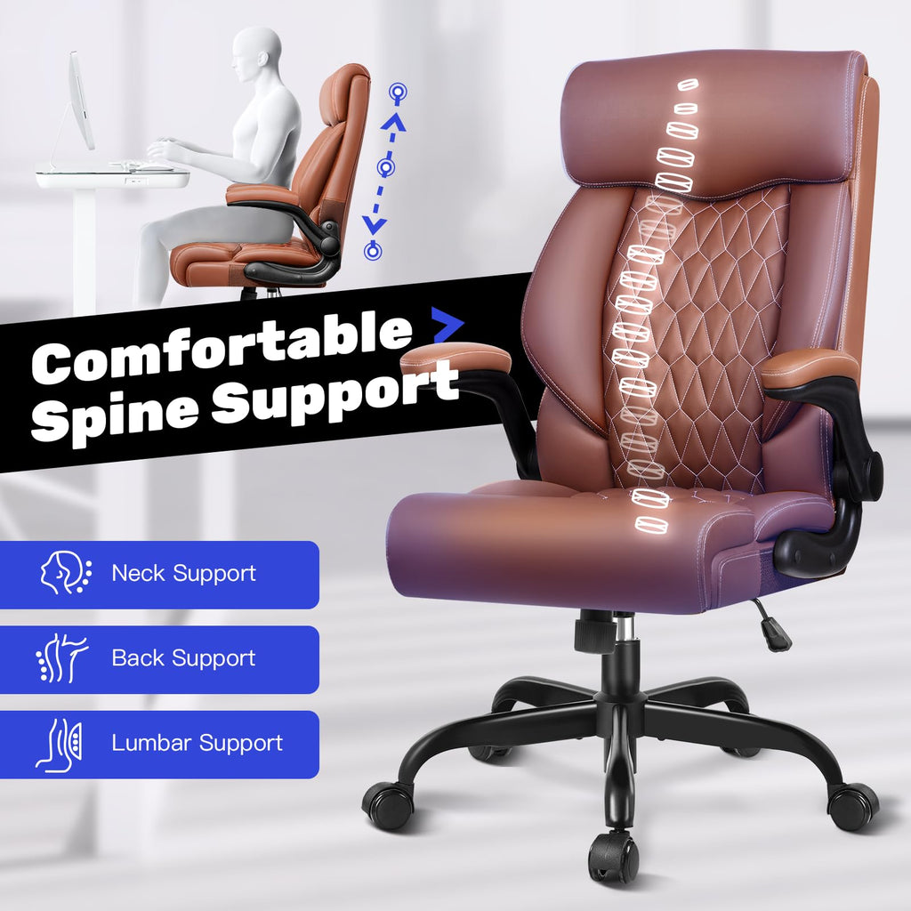High Back Ergonomic Leather Office Chair with Flip-Up Armrests B4947