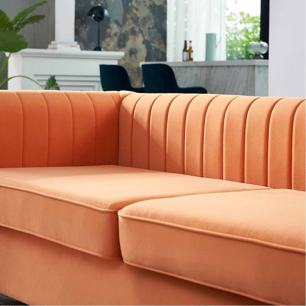 Orange Velvet 3 Seat Sofa O9310