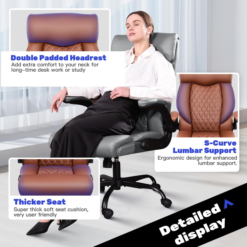 High Back Ergonomic Leather Office Chair with Flip-Up Armrests B4947