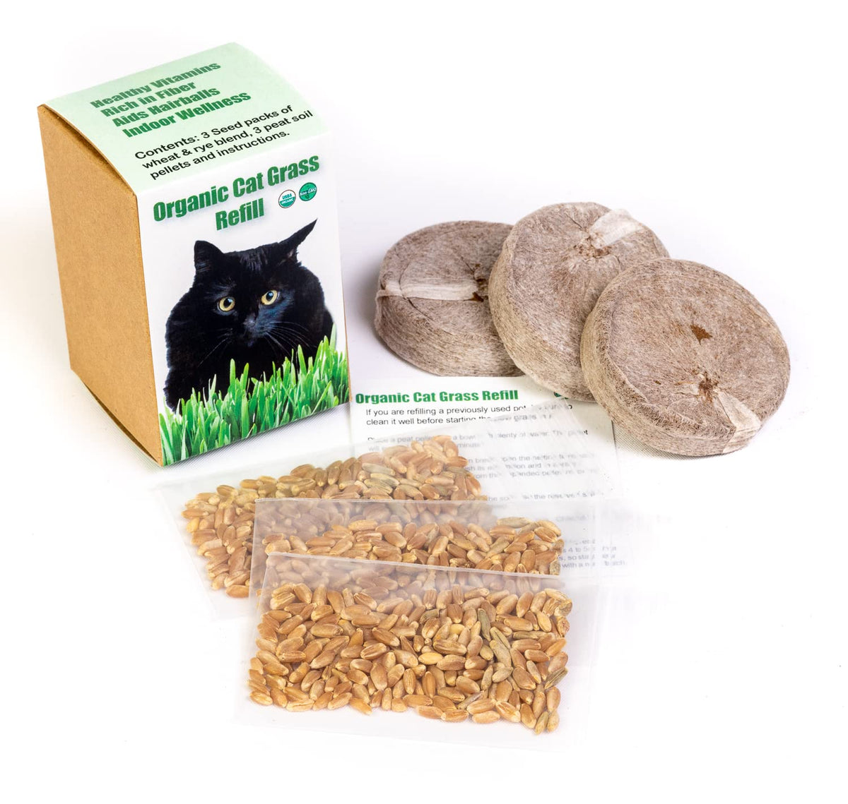 Cat Grass Refill Kit, 3 Pack, Certified Organic W4550