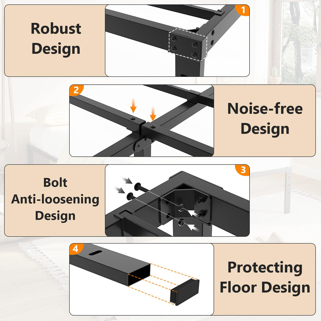 14 Inch Queen Metal Platform Bed Frame with Underbed Storage G3573