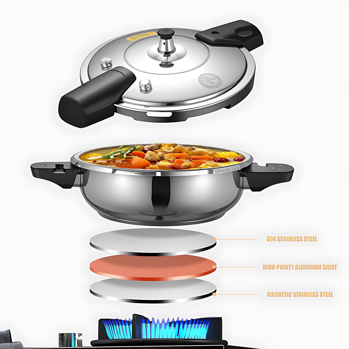 2.3L 304 Stainless Steel Mini Pressure Cooker H948787
