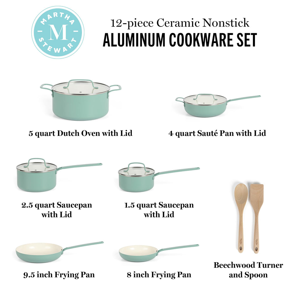 12 Piece Nonstick Ceramic Aluminum Cookware Set Teal Z14281