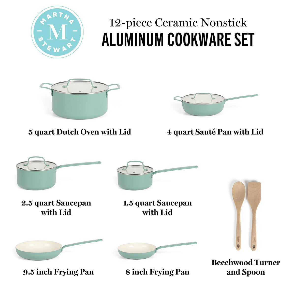 12 Piece Nonstick Ceramic Aluminum Cookware Set Teal Z14281