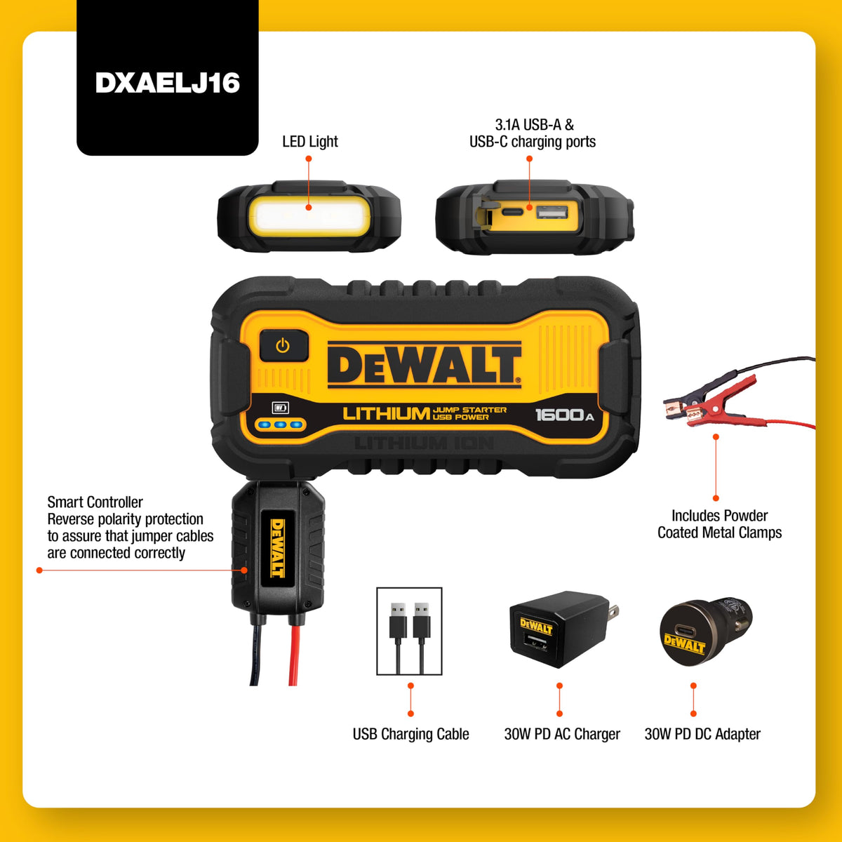 1600 Peak Amp Jump Starter Battery Booster with USB Power Station O586