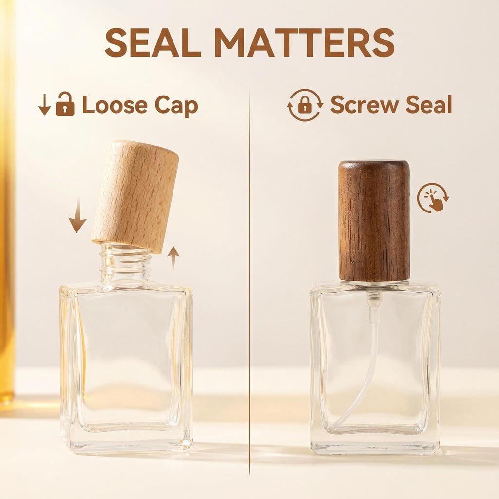 2 Pcs 15ml Clear Mini Glass Perfume Bottle with Wood Lid O871465