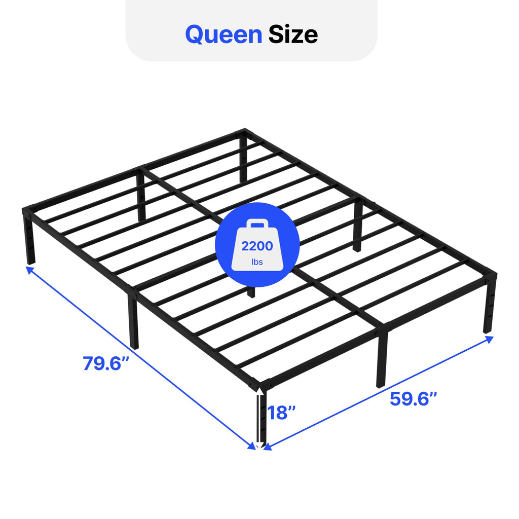 18 Inch Queen Size Metal Platform Bed Frame with Underbed Storage A40526
