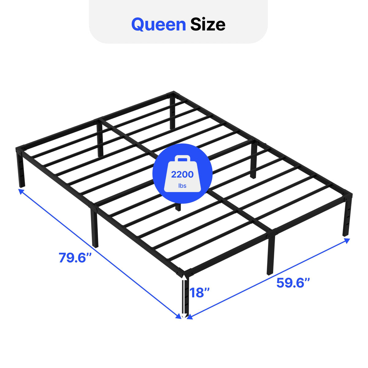 18 Inch Queen Size Metal Platform Bed Frame with Underbed Storage A40526