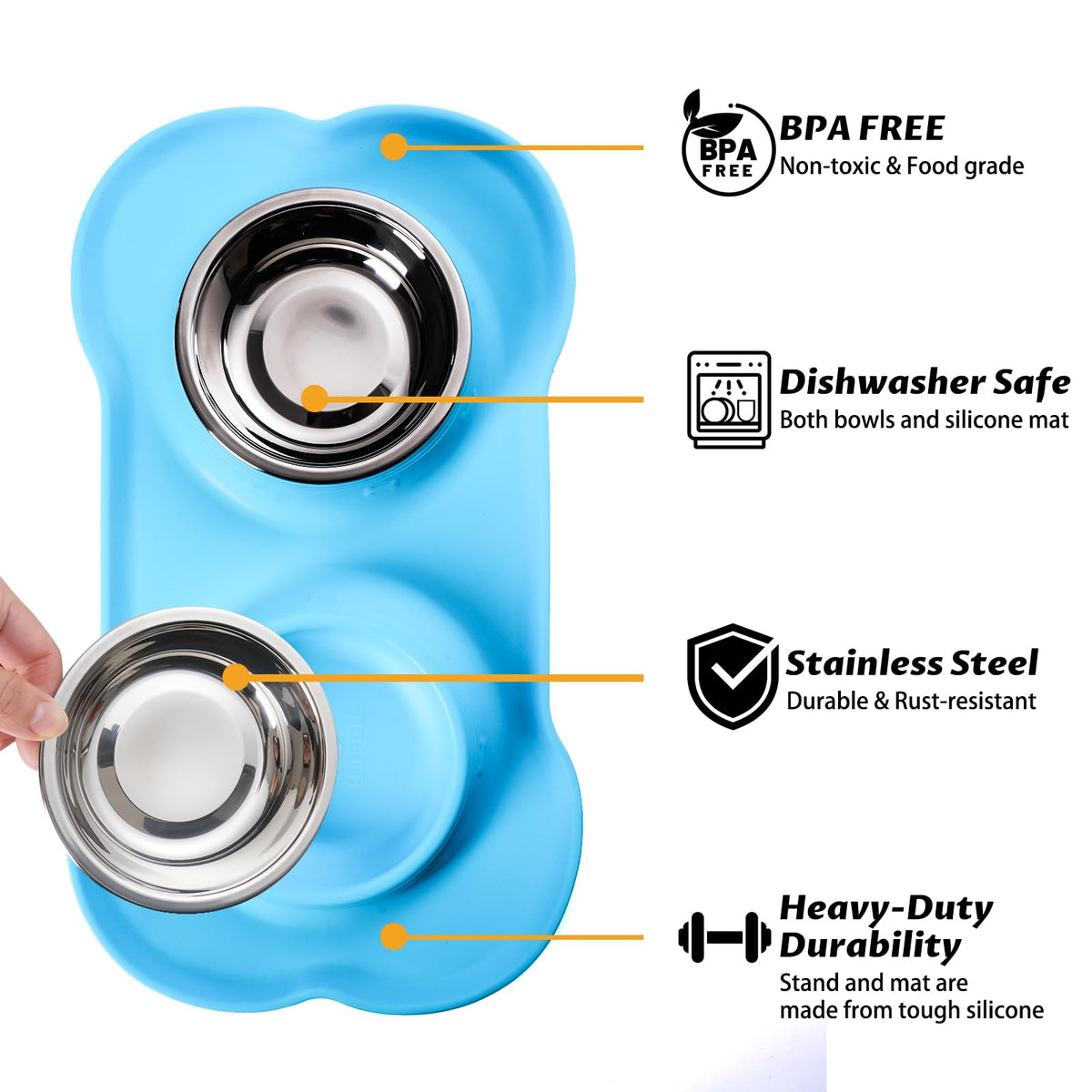 2 Stainless Steel Dog Bowls with Non-Skid Mat and Scoop F85023
